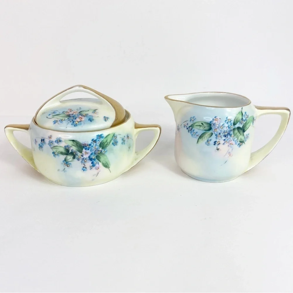 Vintage Rosenthal Bavaria Donatello Sugar Bowl with Lid and Creamer Set Gold Rim